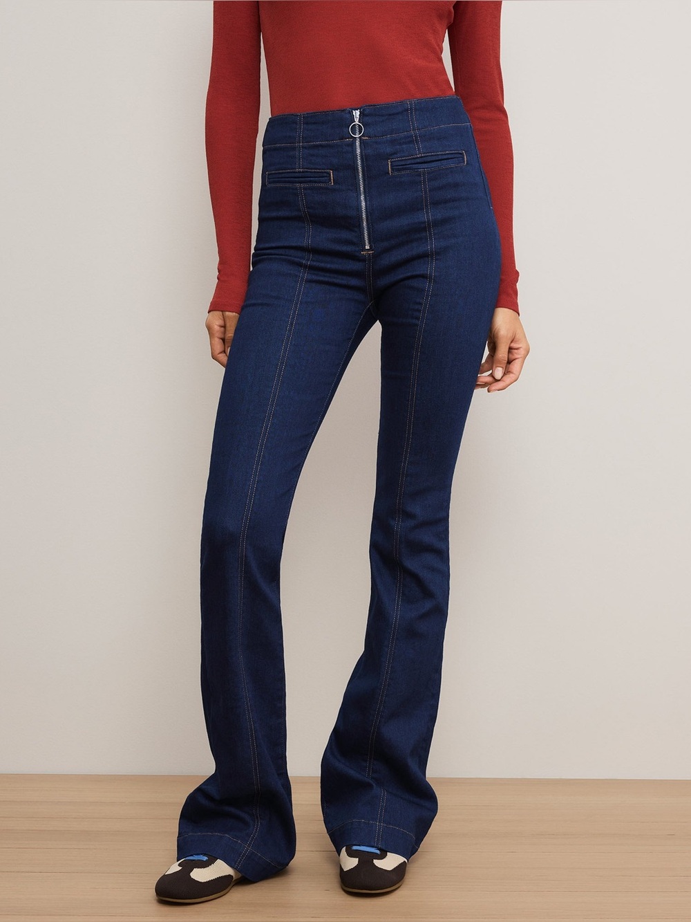 Veronica Beard Beverly Skinny-Flare Trouser Jean | Dark Wash | Italian Denim